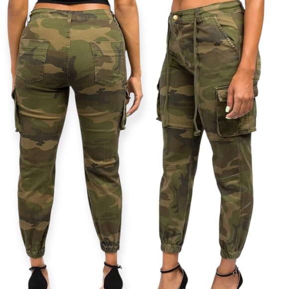 American Bazi Pants - American Bazi Green Camouflage Joggers High-Waisted Elastic Ankles Sz 1X